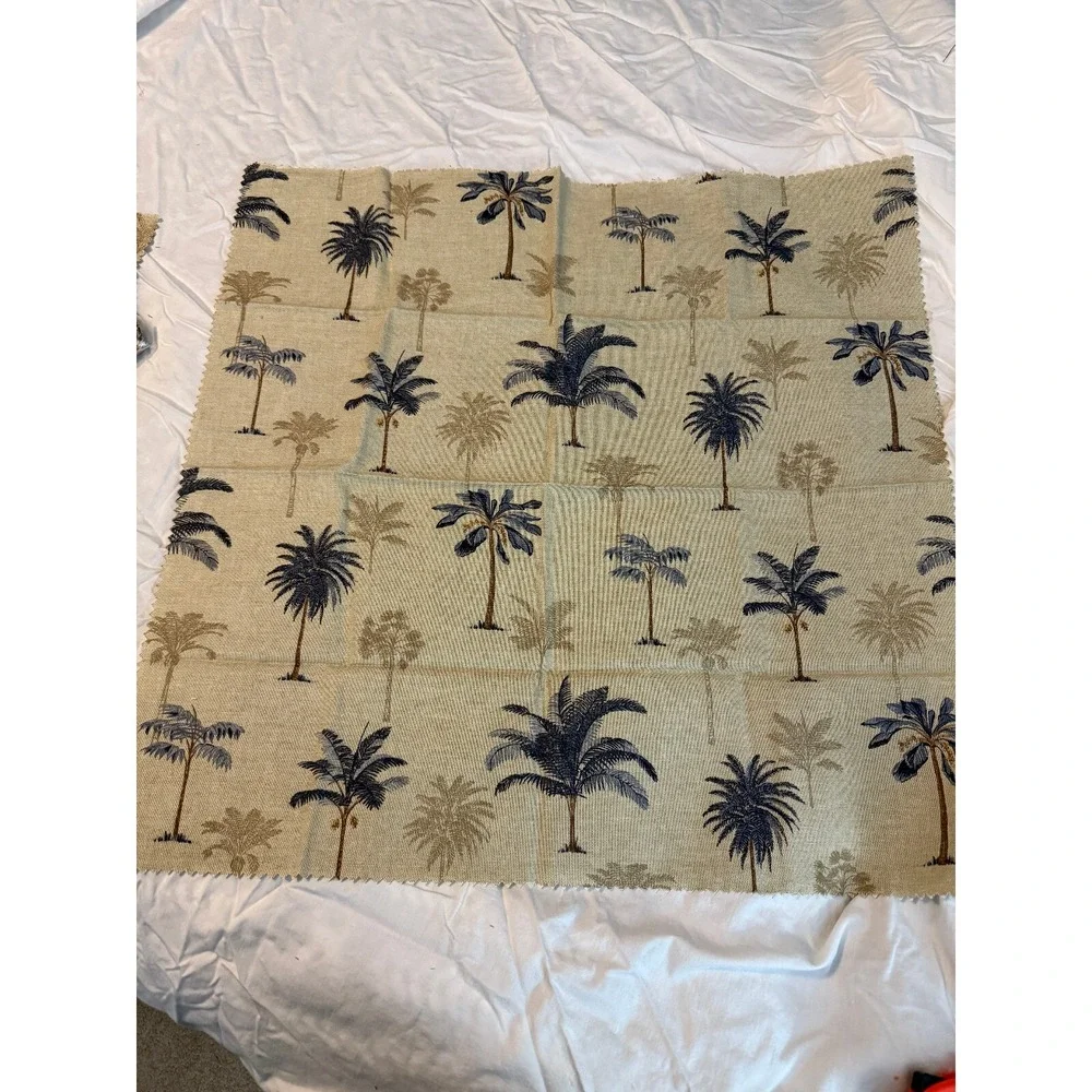 Lot of 3 Linen Fabric w/ Tropical‎ Island Palm Trees blue red 25
